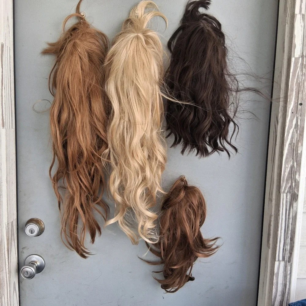 WIGS‎ Lot Of 3 With Bangs Blonde Redhead Brunette + Ponytail